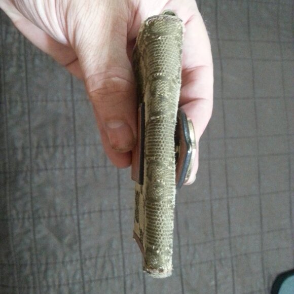 Vintage Gucci Key Holder Gold Heart Monogram Canvas Denim Tan Pink Snap - Picture 7 of 15